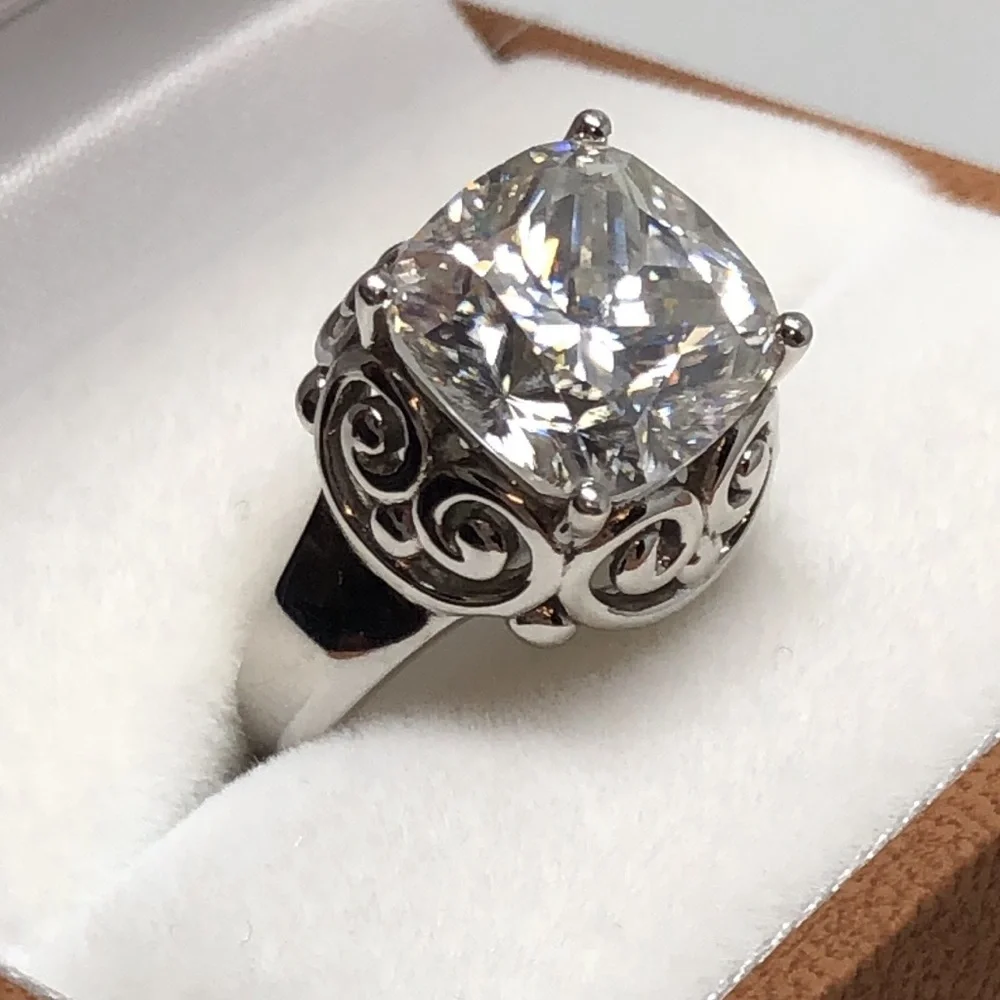 Moissanite Fire Ring Vintage Style Engagement Solitaire Platineve Size 6